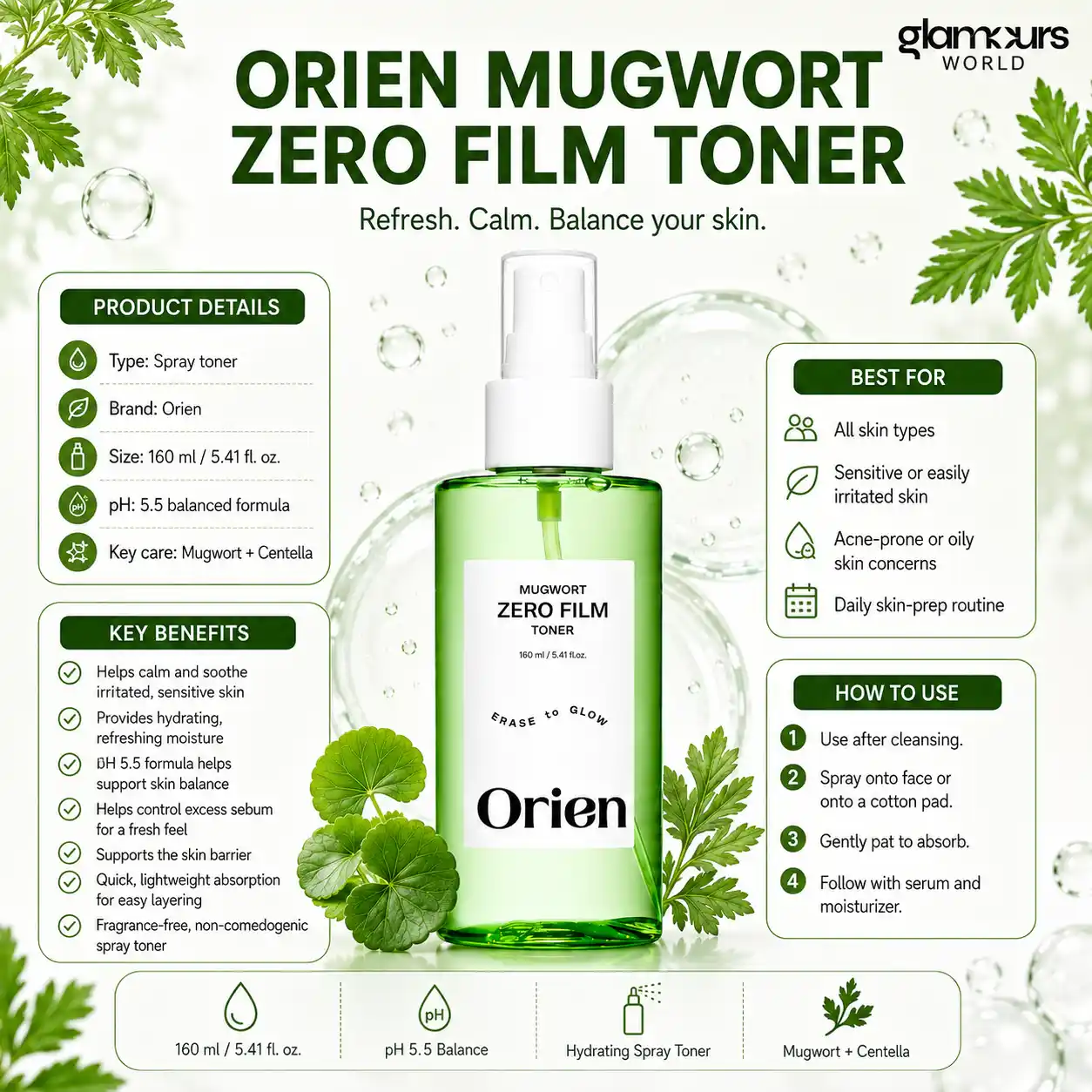 Orien Mugwort Zero Film Toner 160ml